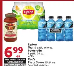 Vons Lipton Tea 12 pack, 16.9 oz. Powerade 8 pack, 20 oz. Rao's Pasta Sauce 15-24 oz offer