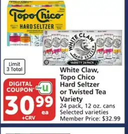 Vons White Claw, Topo Chico Hard Seltzer or Twisted Tea Variety offer