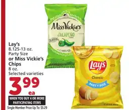 Vons Lay's 8.125-13 oz. Party Size or Miss Vickie's Chips 8 oz offer