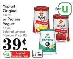 Pavilions Yoplait Original 4-6 oz. or Protein Yogurt 5.6 oz offer