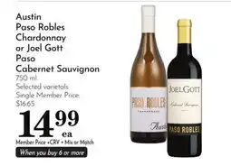 Pavilions Austin Paso Robles Chardonnay or Joel Gott Paso Cabernet Sauvignon offer