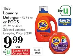 Pavilions Tide Laundry Detergent 73-84 oz. or PODS 25, 32 or 42 ct offer