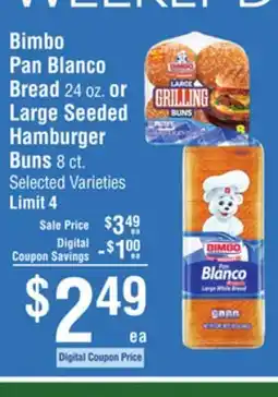 Smart & Final Bimbo Pan Blanco Bread or Large Seeded Hamburger Buns offer