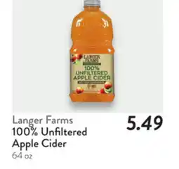 Fresh Thyme Langer Farms 100% Unfiltered Apple Cider offer
