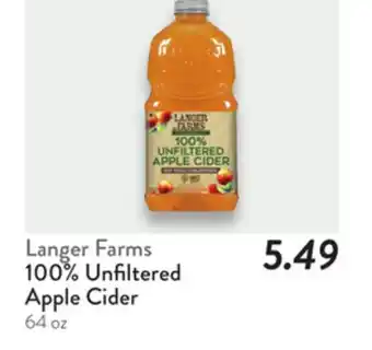 Fresh Thyme Langer Farms 100% Unfiltered Apple Cider offer
