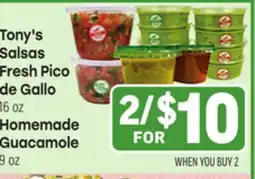 Tony’s Fresh Market Tony's Salsas Fresh Pico de Gallo 16oz o Homemade Guacamole 9oz offer