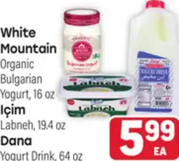 Tony’s Fresh Market White Mountain Organic Bulgarian Yogurt, 16oz Içim Labneh, 19.4oz Dana Yogurt Drink, 64oz offer