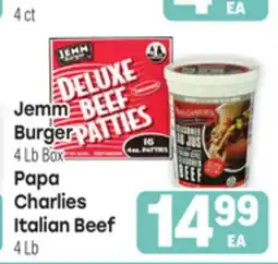 Tony’s Fresh Market Jemm Burger 4Lb Box., Papa Charlies Italian Beef 4Lb offer