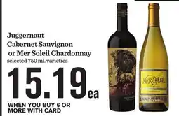 Mariano's Juggernaut Cabernet Sauvignon or Mer Soleil Chardonnay offer