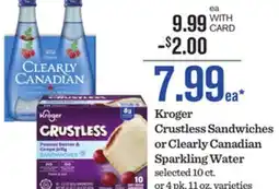 Mariano's Kroger Crustless Sandwiches or Clearly Canadian Sparkling Water offer
