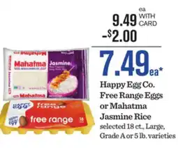Mariano's Happy Egg Co. Free Range Eggs or Mahatma Jasmine Rice offer