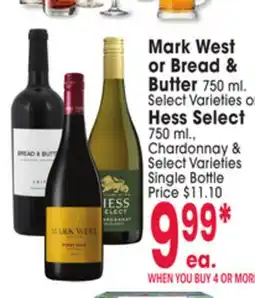 Jewel-Osco Mark West or Bread & Butter 750 ml. or Hess Select 750 ml., Chardonnay offer