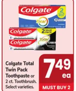 Jewel-Osco Colgate Total Twin Pack Toothpaste or 2 ct. Toothbrush offer