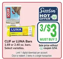 Jewel-Osco CLIF or LUNA Bars offer