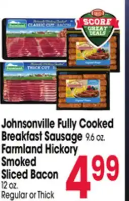 Jewel-Osco Johnsonville Fully Cooked Breakfast Sausage 9.6 oz. Farmland Hickory Smoked Sliced Bacon offer