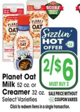 Jewel-Osco Planet Oat Milk 52 oz. or Creamer 32 oz offer