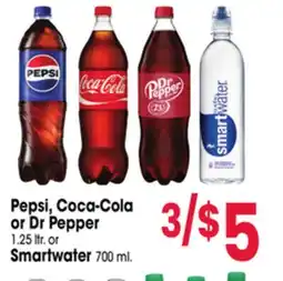 Jewel-Osco Pepsi, Coca-Cola or Dr Pepper 1.25 ltr. or Smartwater 700 ml offer