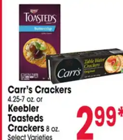 Jewel-Osco Carr's Crackers 4.25-7 oz. or Keebler Toasteds Crackers 8 oz offer