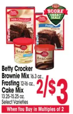Jewel-Osco Betty Crocker Brownie Mix 16.3 oz., Frosting 12-16 oz., Cake Mix 13.25-15.25 oz offer