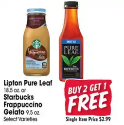 Jewel-Osco Lipton Pure Leaf 18.5 oz. or Starbucks Frappuccino Gelato 9.5 oz offer
