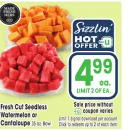 Jewel-Osco Fresh Cut Seedless Watermelon or Watermelon or Cantaloupe offer