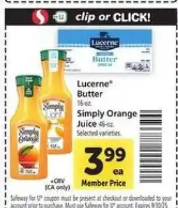 Safeway Lucerne Butter & Simply Orange Juice offer