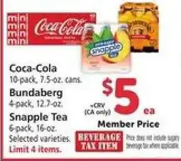Safeway Coca-Cola, Bundaberg, Snapple Tea offer