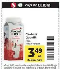 Safeway Chobani Oatmilk offer