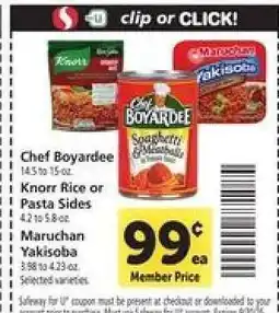 Safeway Chef Boyardee, Knorr Rice or Pasta Sides, Maruchan Yakisoba offer