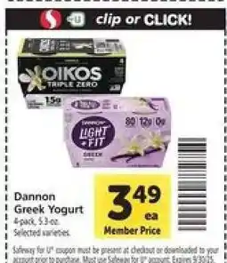 Safeway Dannon Greek Yogurt offer