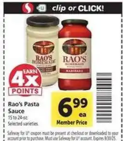 Safeway Rao's Pasta Sauce offer