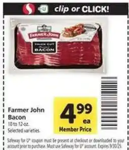 Safeway Farmer John Bacon offer