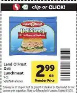 Safeway Land O'Frost Deli Lunchmeat offer