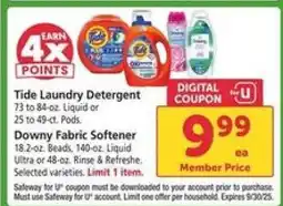 Safeway Tide Laundry Detergent / Downy Fabric Softener offer