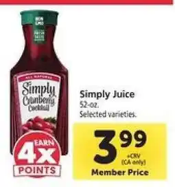 Safeway Simply Juice offer