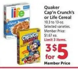 Safeway Quaker Cap’n Crunch’s or Life Cereal offer