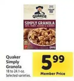 Safeway Quaker Simply Granola offer