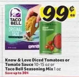 Winn Dixie Know & Love Diced Tomatoes or Tomato Sauce or Taco Bell Seasoning Mix offer