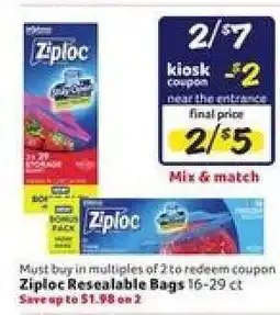 Winn Dixie Ziploc Resealable Bags offer