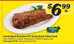Winn Dixie Farms Beef Boneless NY Strip Steak Value Pack offer