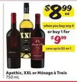 Winn Dixie Apothic, XXL or Ménage à Trois offer
