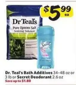 Winn Dixie Dr. Teal's Bath Additives or Secret Deodorant offer