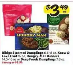 Winn Dixie Bibigo Steamed Dumplings, Know & Love Fruit, Hungry-Man Dinners, or Deep Foods Dumplings offer
