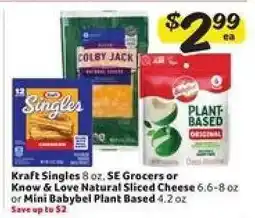 Winn Dixie Kraft Singles or Know & Love Natural Sliced Cheese or Mini Babybel Plant Based offer