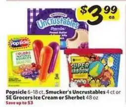 Winn Dixie Popsicle, Smucker's Uncrustables, SE Grocers Ice Cream or Sherbet offer