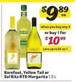 Winn Dixie Barefoot, Yellow Tail or Sol Rita RTD Margarita offer