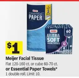 Meijer Meijer Facial Tissue or Essential Paper Towels offer