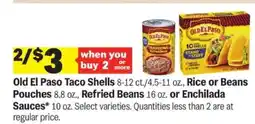 Meijer Old El Paso Taco Shells, Rice or Beans Pouches, Refried Beans or Enchilada Sauces offer