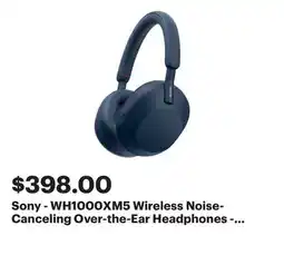 Best Buy Sony - WH1000XM5 Wireless Noise-Canceling Over-the-Ear Headphones - Blue offer