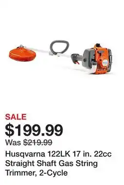 Tractor Supply Company Husqvarna 122LK 17 in. 22cc Straight Shaft Gas String Trimmer, 2-Cycle offer